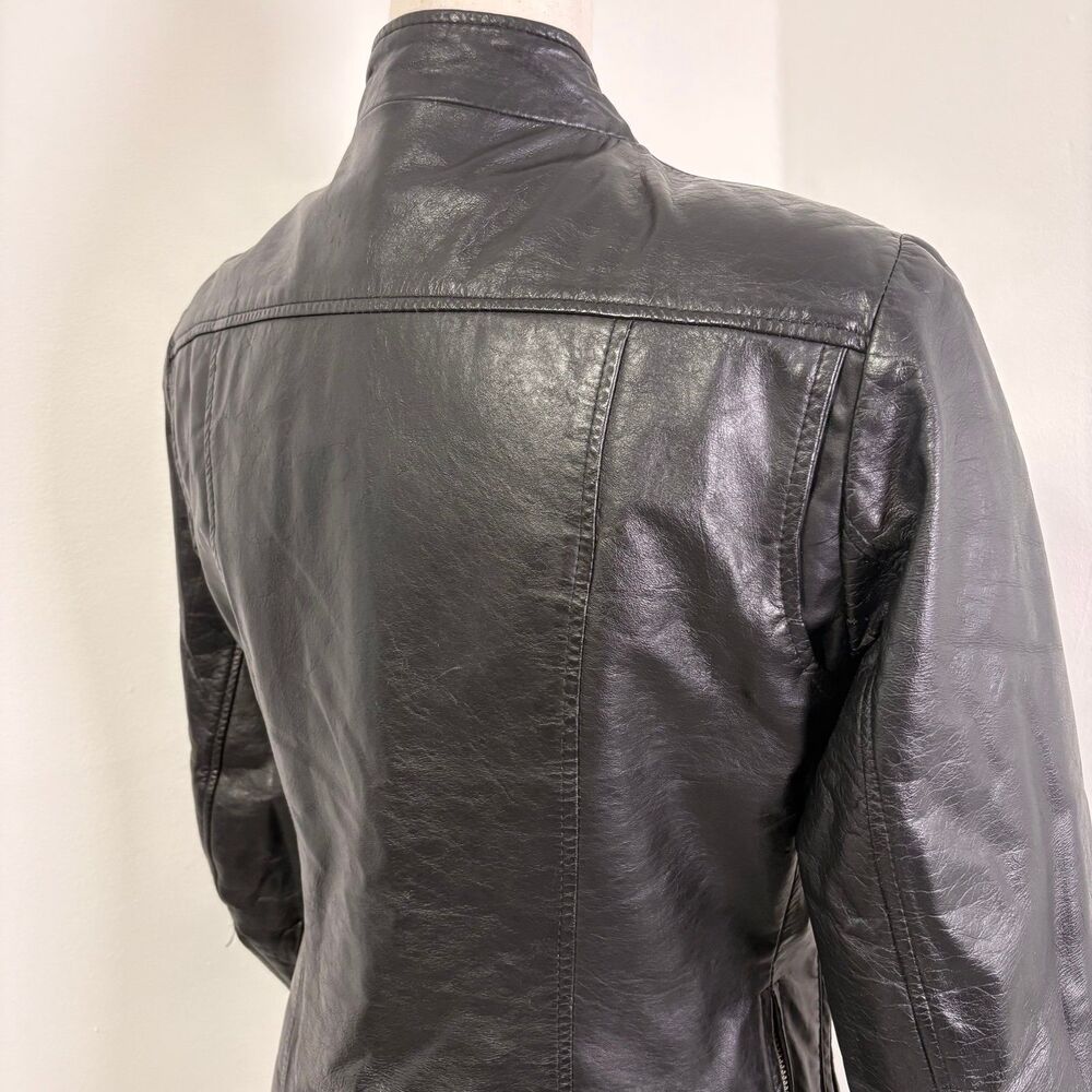 Vintage 70s Black Leather Motorcycle Jacket Sz 15 - Picture 6 of 12